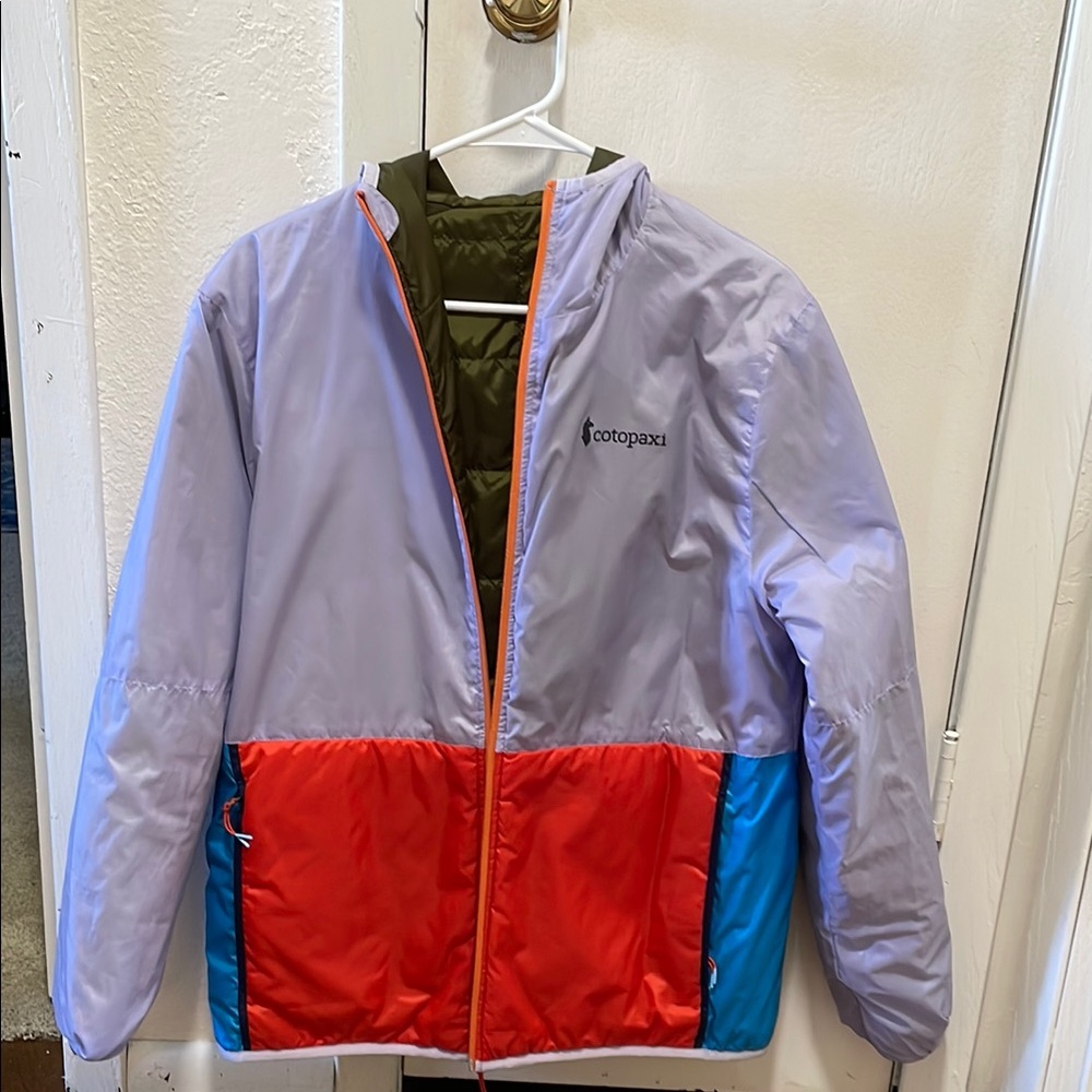 Cotopaxi Reversible Colorblock Jacket in Lavender and Olive